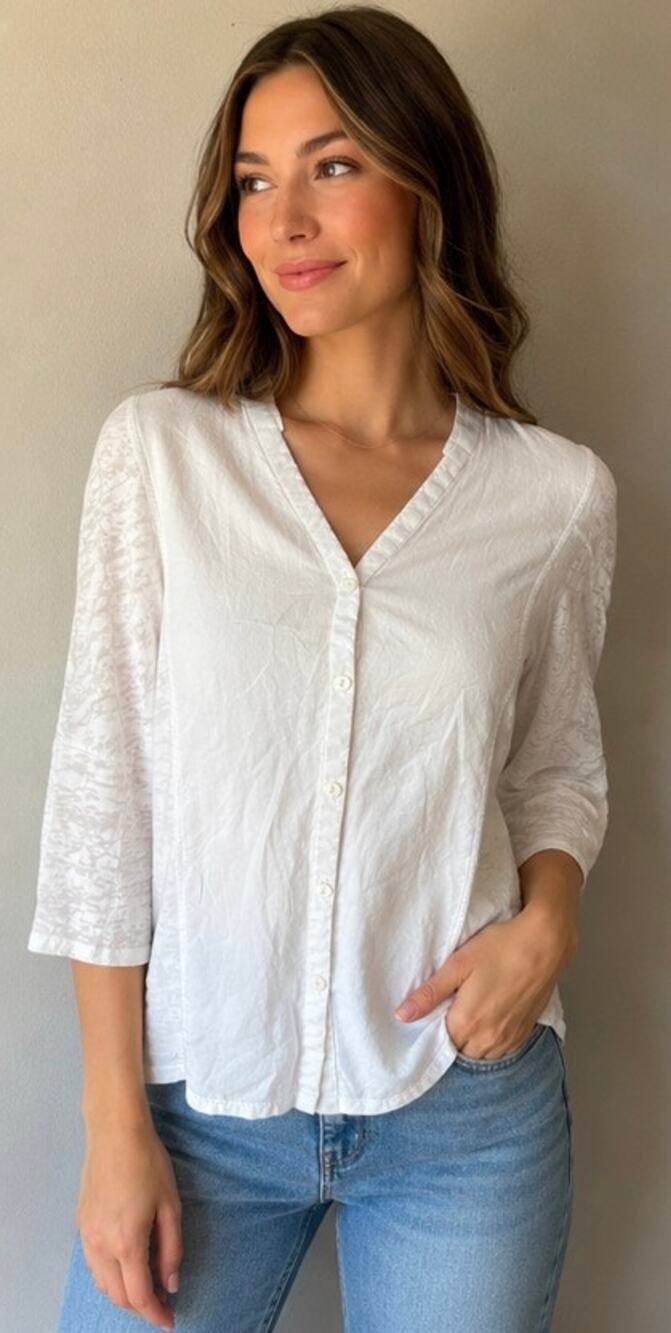 Sundance by Anthropologie White Mixed Media Button Up Light Blouse S